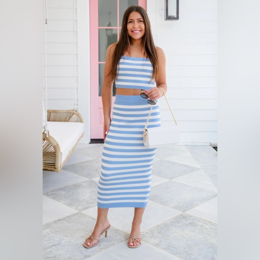 Blue and White Striped Two-Piece Set